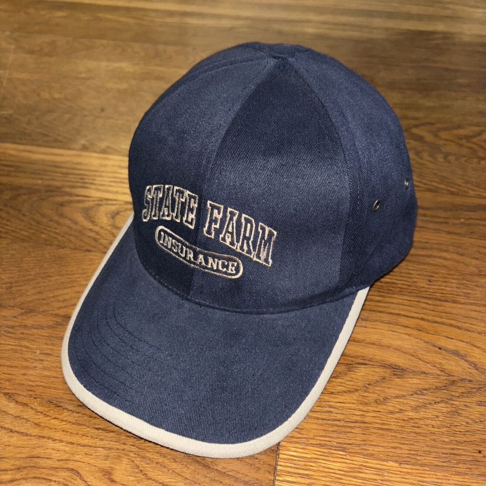 VTG State Farm Insurance 6-Panel‎ Hat Cap Navy Khaki Embroidered Vented Preppy